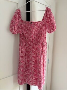 Pink Puff-Sleeve Smocked Bodice Dress